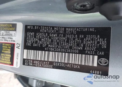 2011 Toyota Avalon из США, поврежденный, VIN 4T1BK3DB2BU382006